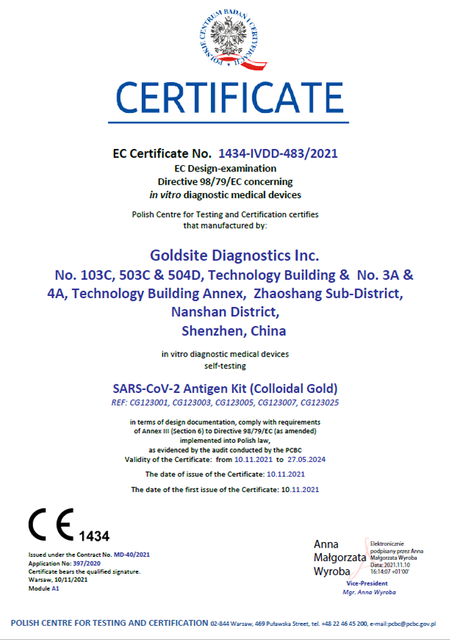 EG-Zertifikat für Selbsttests Covid-19-Antigen-Test